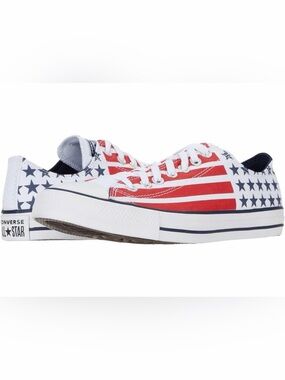 Converse Sneakers White Red Blue American Flag Print